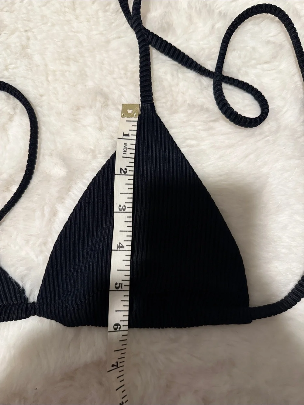 Frankie's Bikinis Black Ribbed Triangle String Bikini